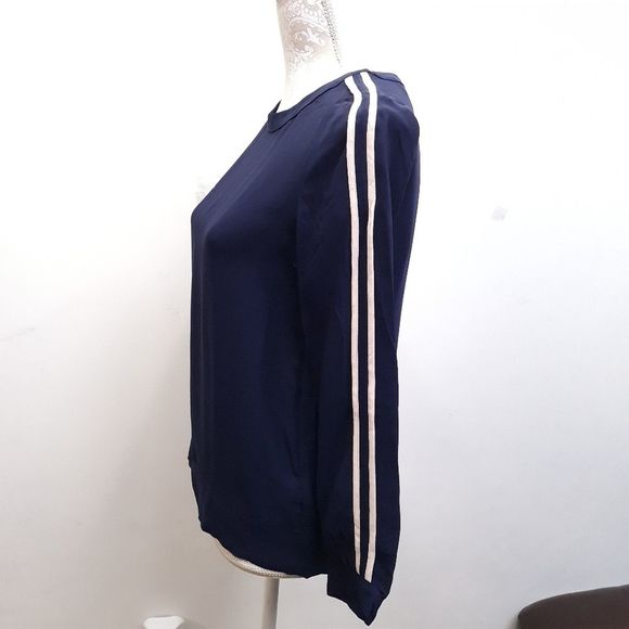 J. Crew Double Stripes Crepe Top Blouse Navy Womens Size 00 - Picture 10 of 16
